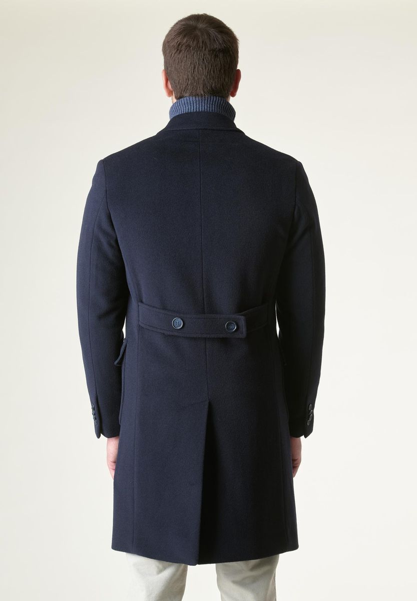 Cappotto blu doppiopetto tasche applicate lana-cashmere
