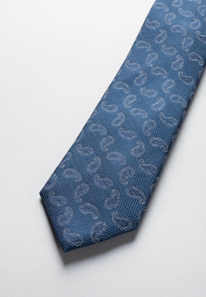 Cravatta blu medio gocce blu seta-cotone