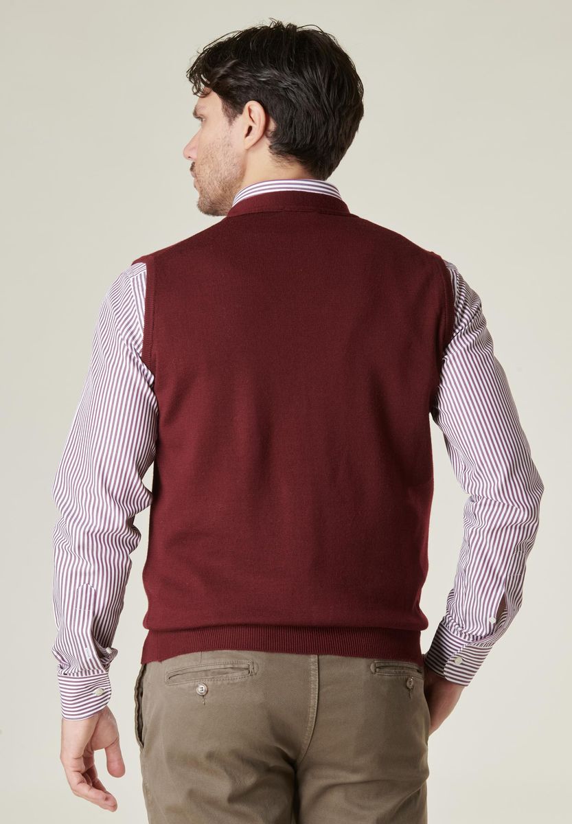 Gilet bordeaux bottoni merino extrafine