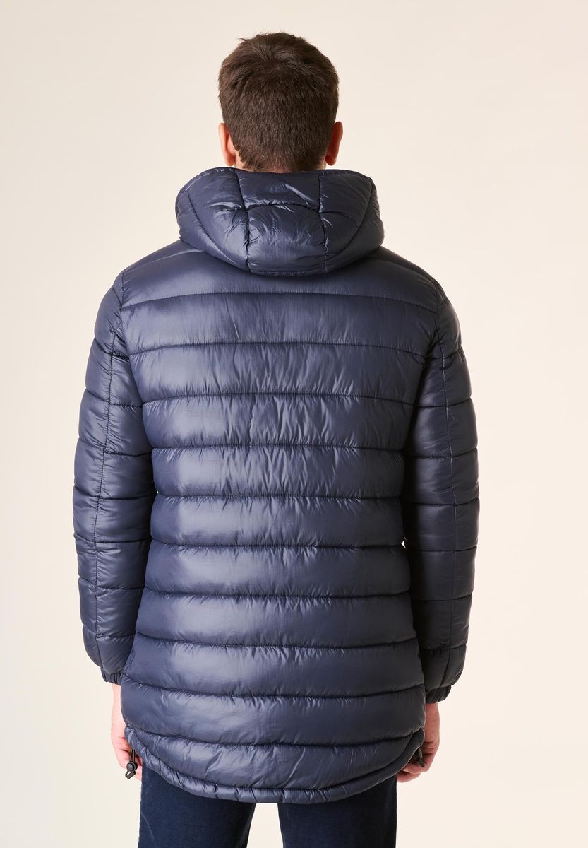 Giaccone blu lungo trapuntato cappuccio anorak-Angelico