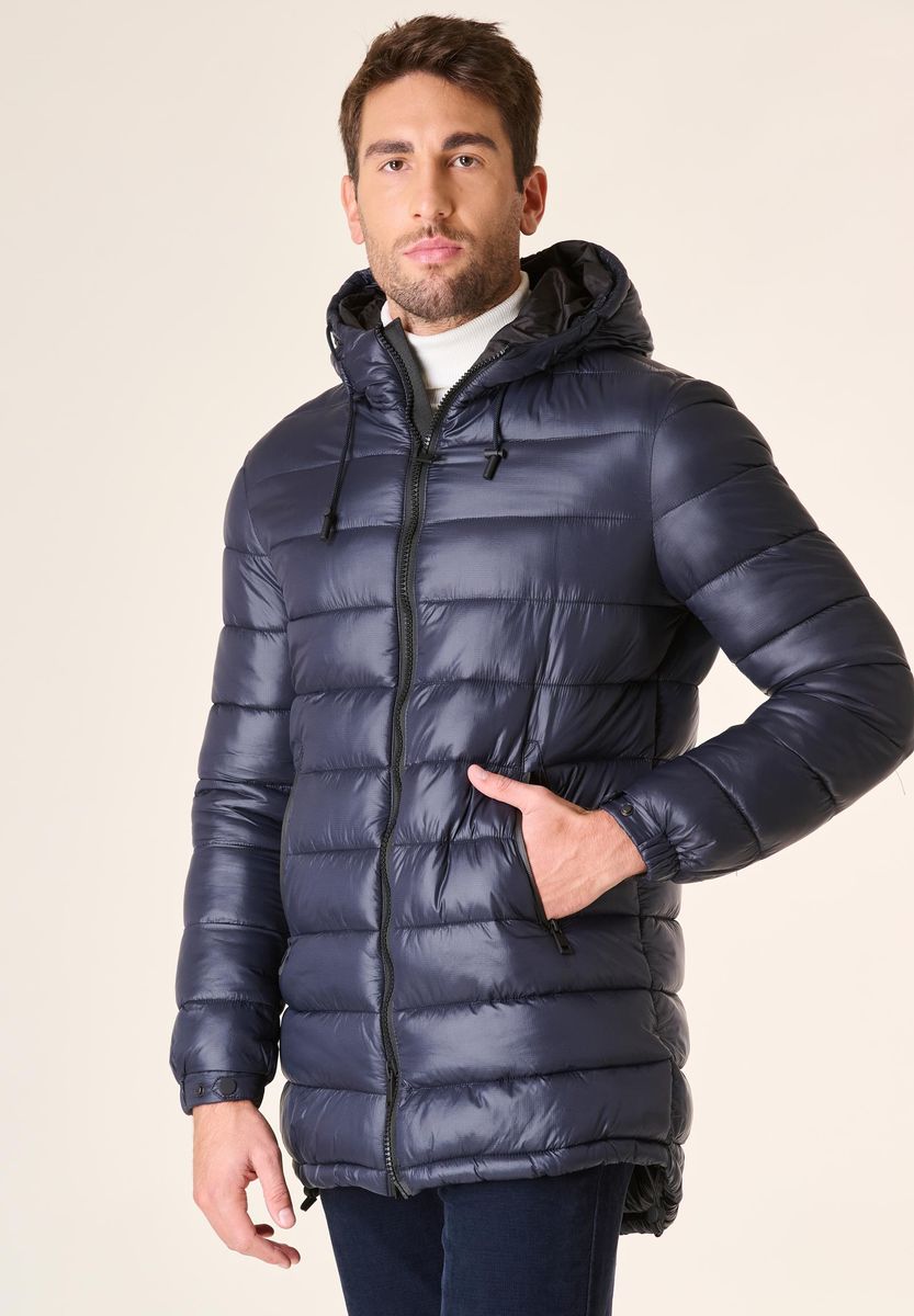 Angelico - Giaccone blu lungo trapuntato cappuccio anorak - 4