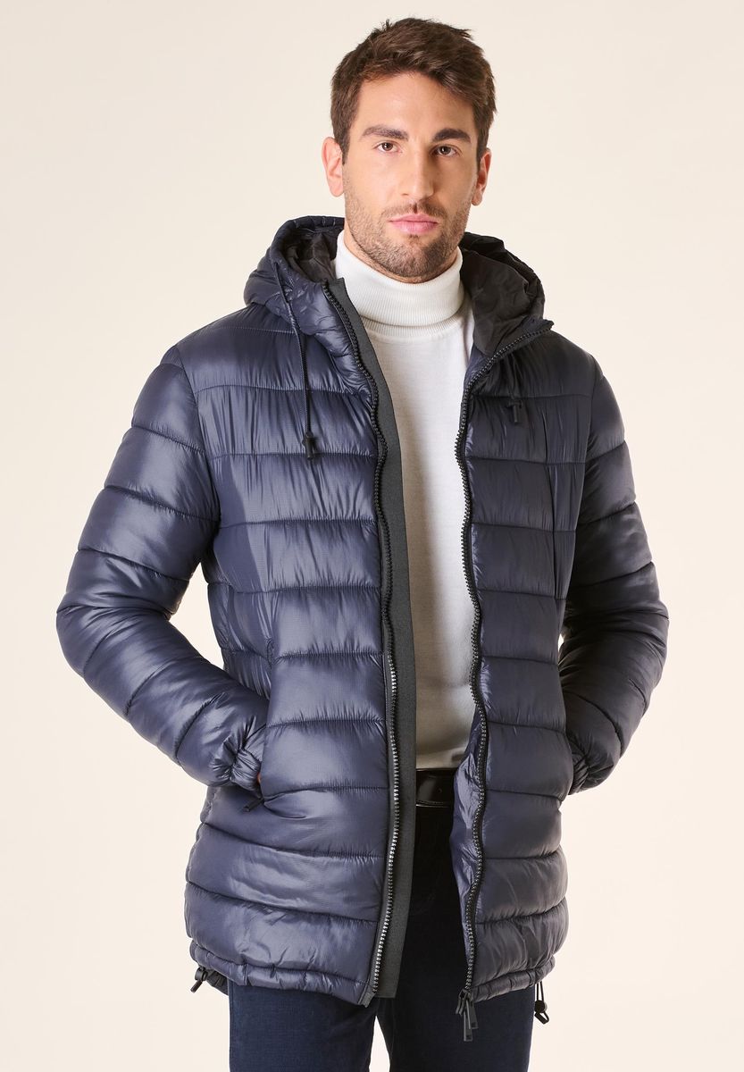 Angelico - Giaccone blu lungo trapuntato cappuccio anorak - 5