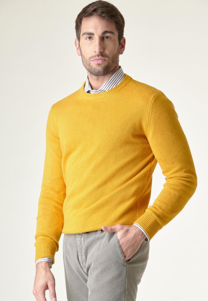Maglia senape misto lana-cashmere girocollo