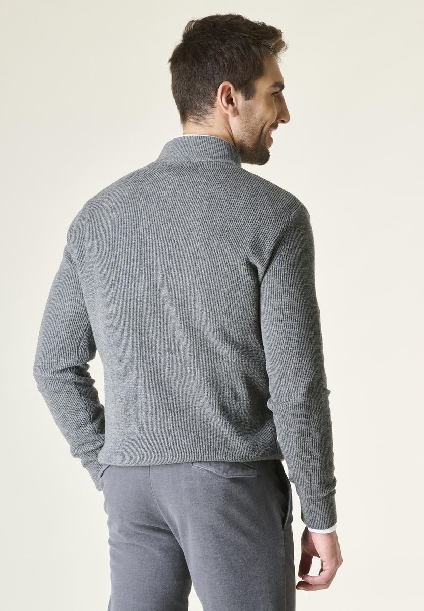 Lupetto zip grigio costa fine misto lana-cashmere