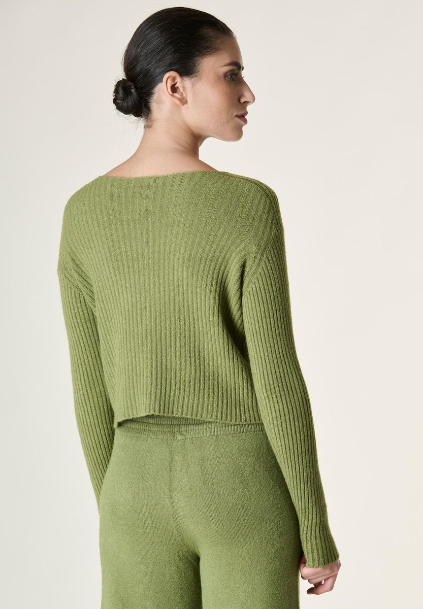 Maglia oliva corta costina viscosa elasticizzata-Angelico