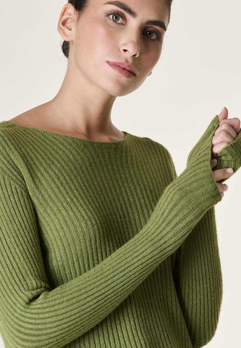 Maglia oliva corta costina viscosa elasticizzata-Angelico
