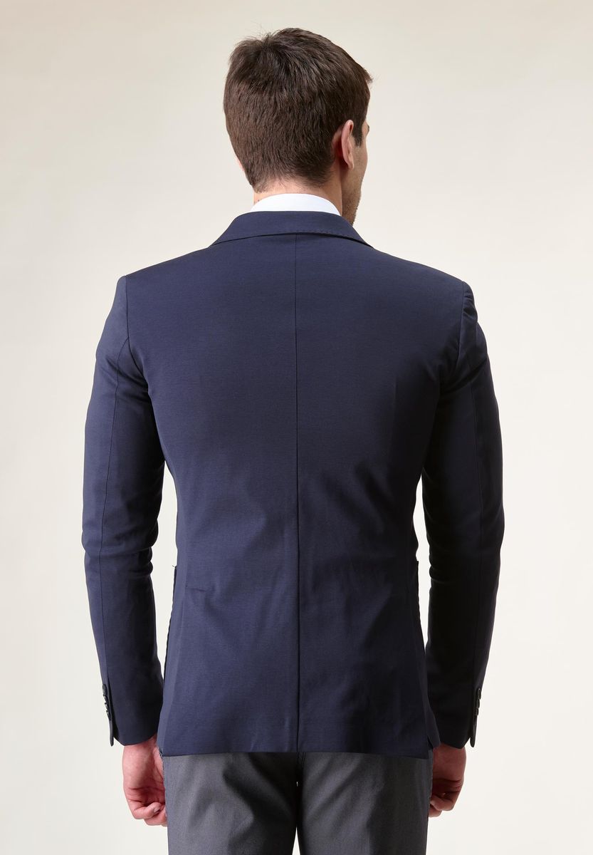 Angelico - Giacca blu cotone jersey sfoderata Custom - 3