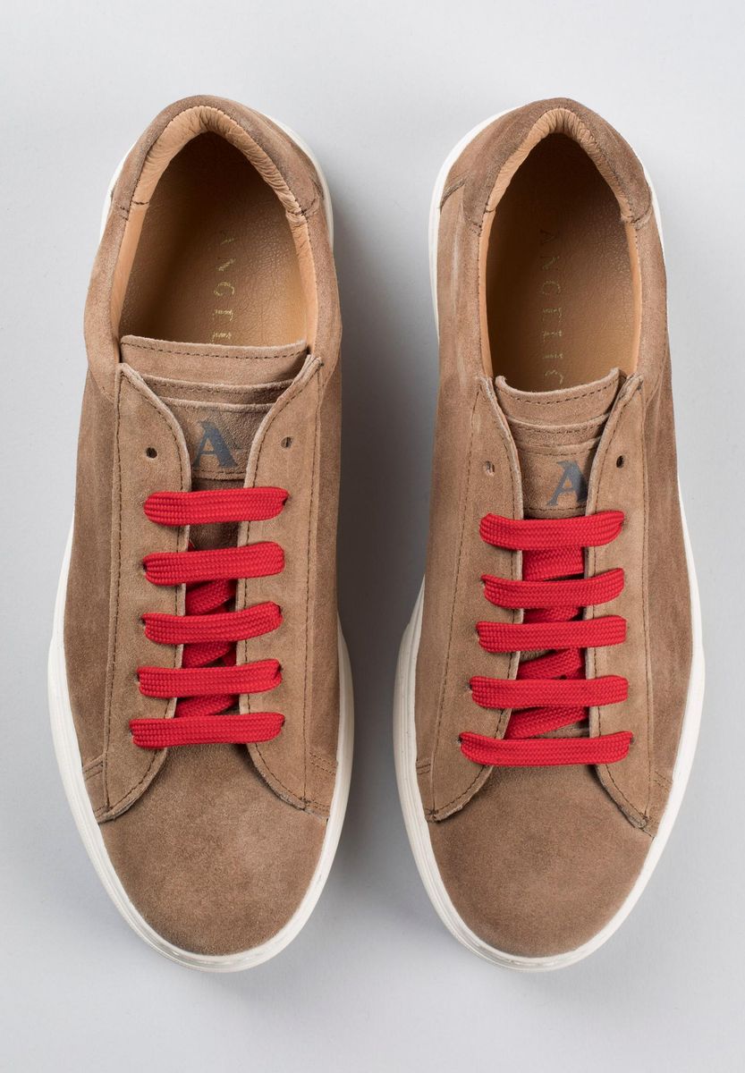 Angelico - Sneakers beige scamosciata lacci rossi - 1