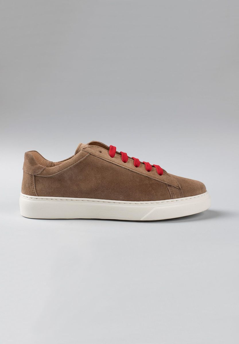 Angelico - Sneakers beige scamosciata lacci rossi - 2