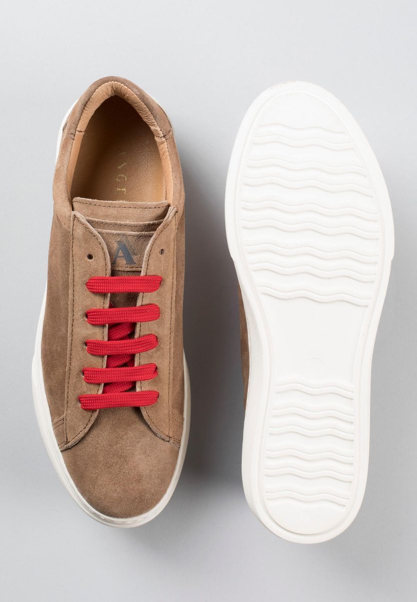 Angelico - Sneakers beige scamosciata lacci rossi - 3