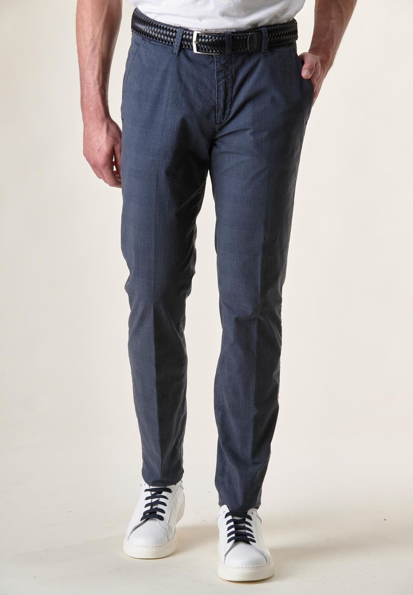 Angelico - Pantalone blu cotone tc quadri Galles Slim - 1