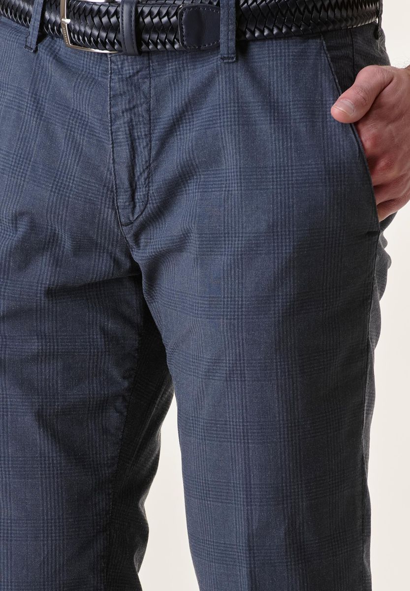 Angelico - Pantalone blu cotone tc quadri Galles Slim - 2
