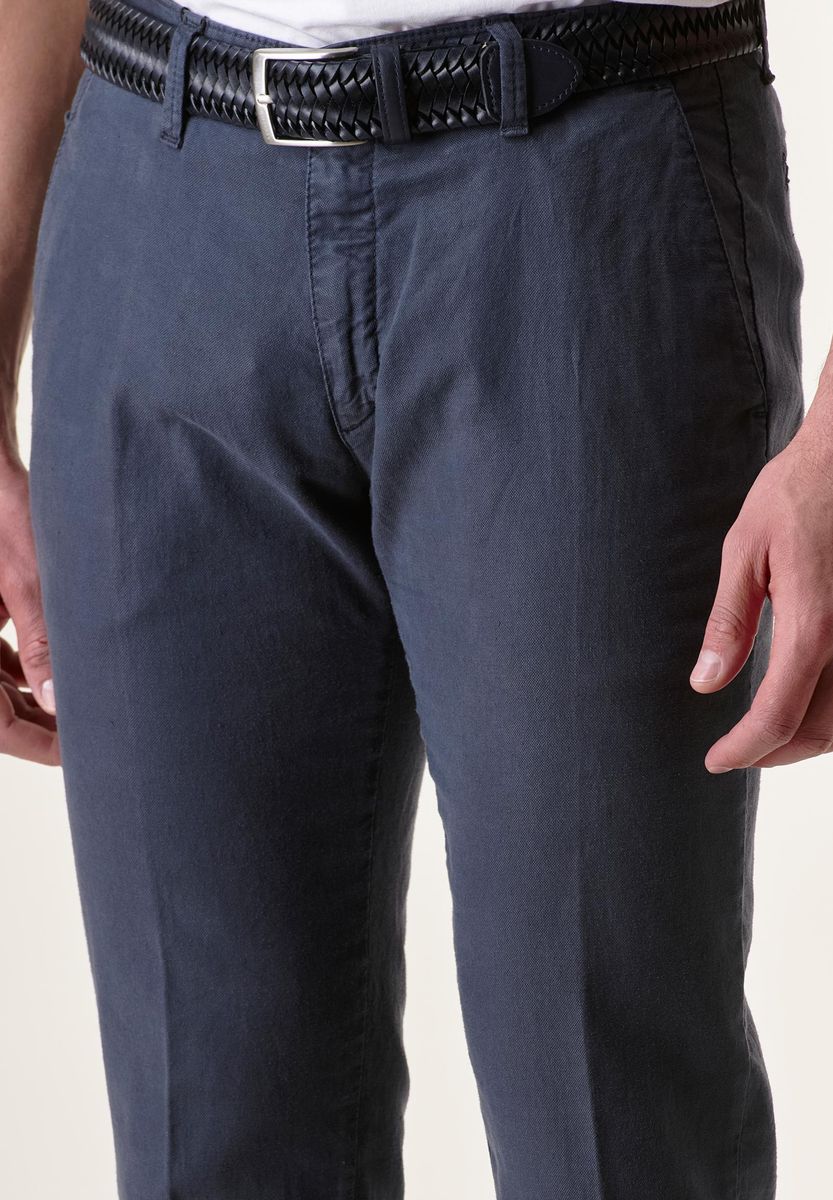 Angelico - Pantalone blu cotone-lino tc slim - 2