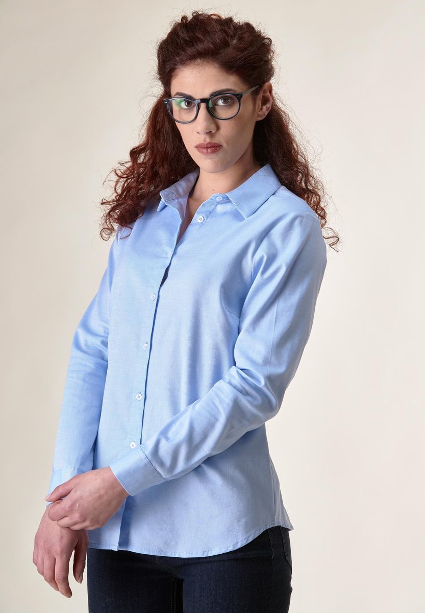 Angelico - Camicia azzurra oxford elasticizzato donna - 1