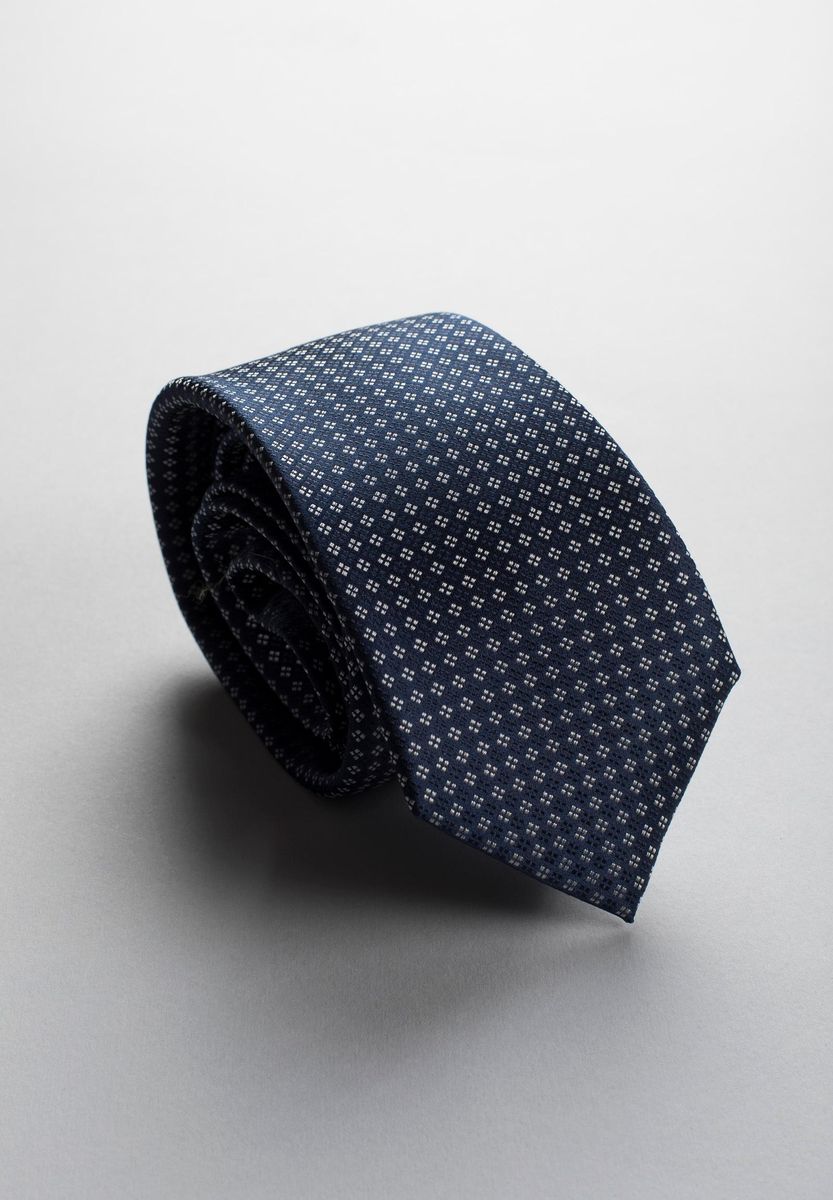 Cravatta blu scuro seta micro-fiore perla