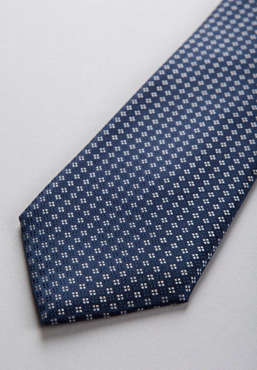 Cravatta blu scuro seta micro-fiore perla