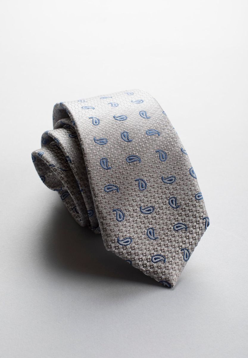 Angelico - Cravatta grigio-blu seta gocce piccole - 1
