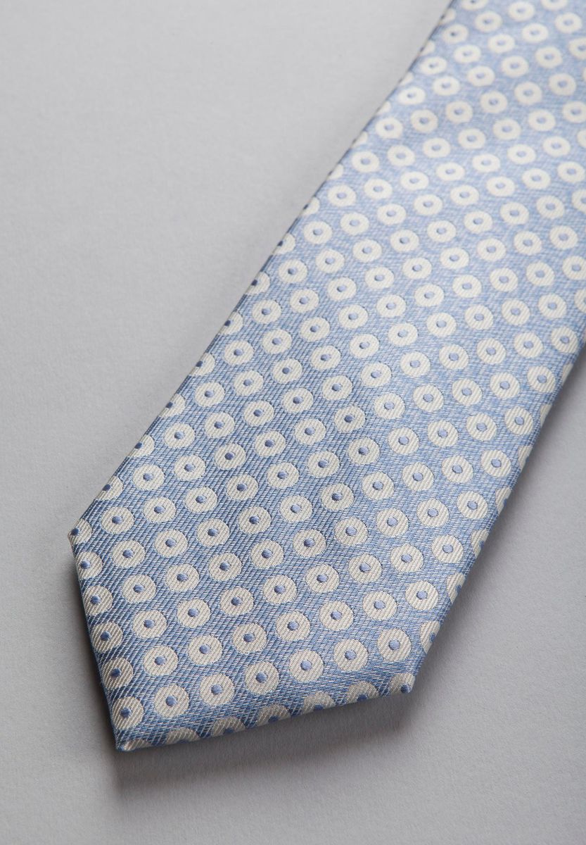Cravatta azzurra seta pois bianchi grandi