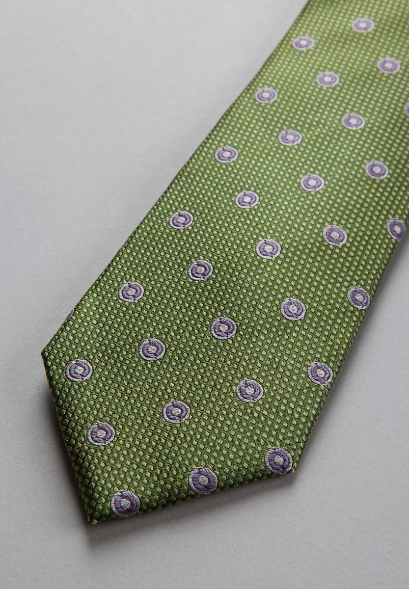 Cravatta verde seta fantasia cerchi grigi
