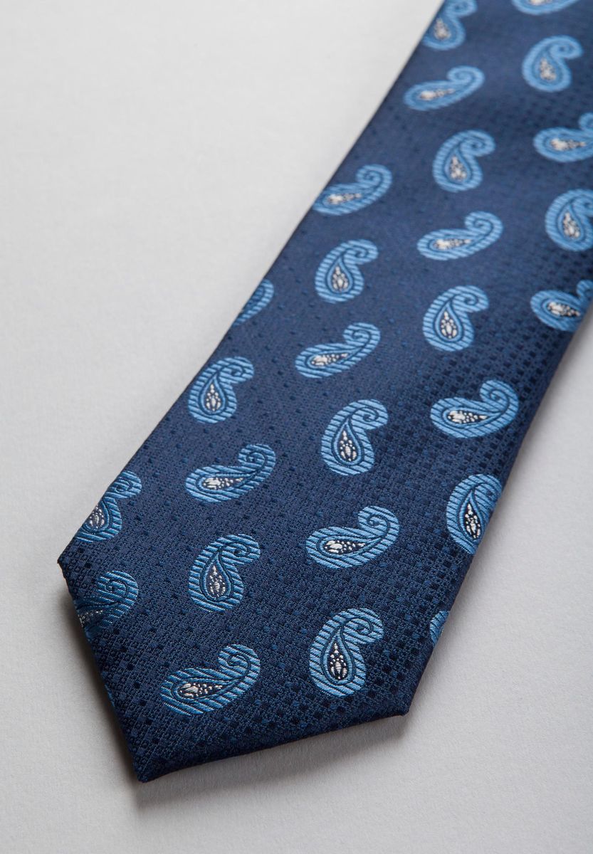 Cravatta blu-azzurra seta fantasia paisley