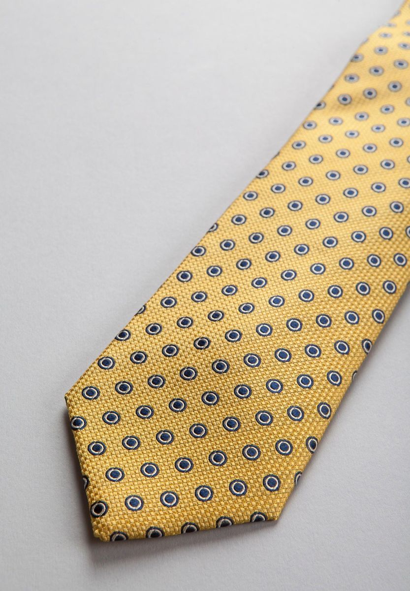 Angelico - Cravatta giallo-blu seta fantasia effetto pois - 2
