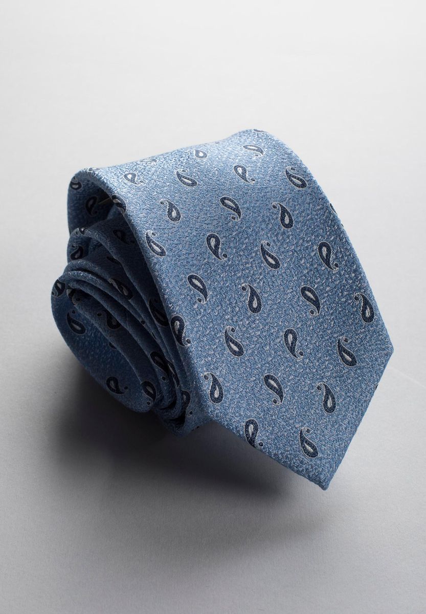 Angelico - Cravatta azzurra-blu gocce piccole seta-cotone - 1