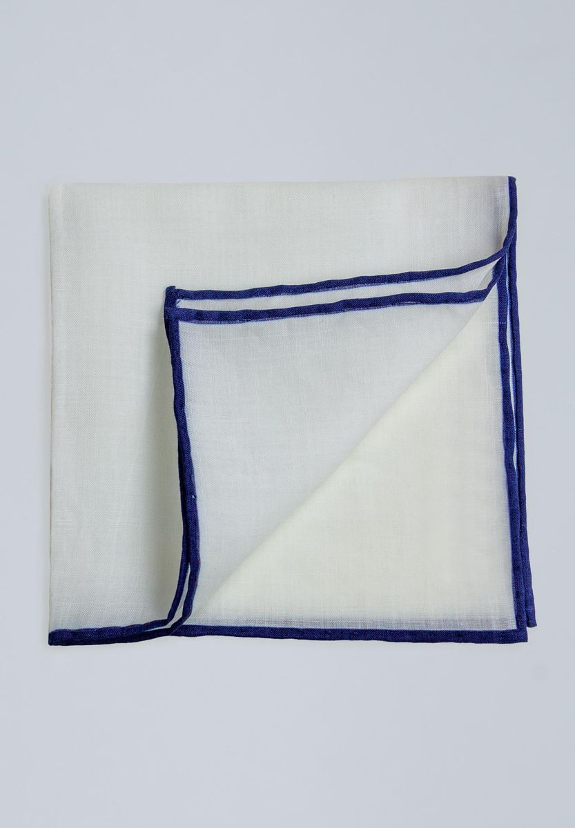 Angelico - Pochette bianca lino profilo blu - 1