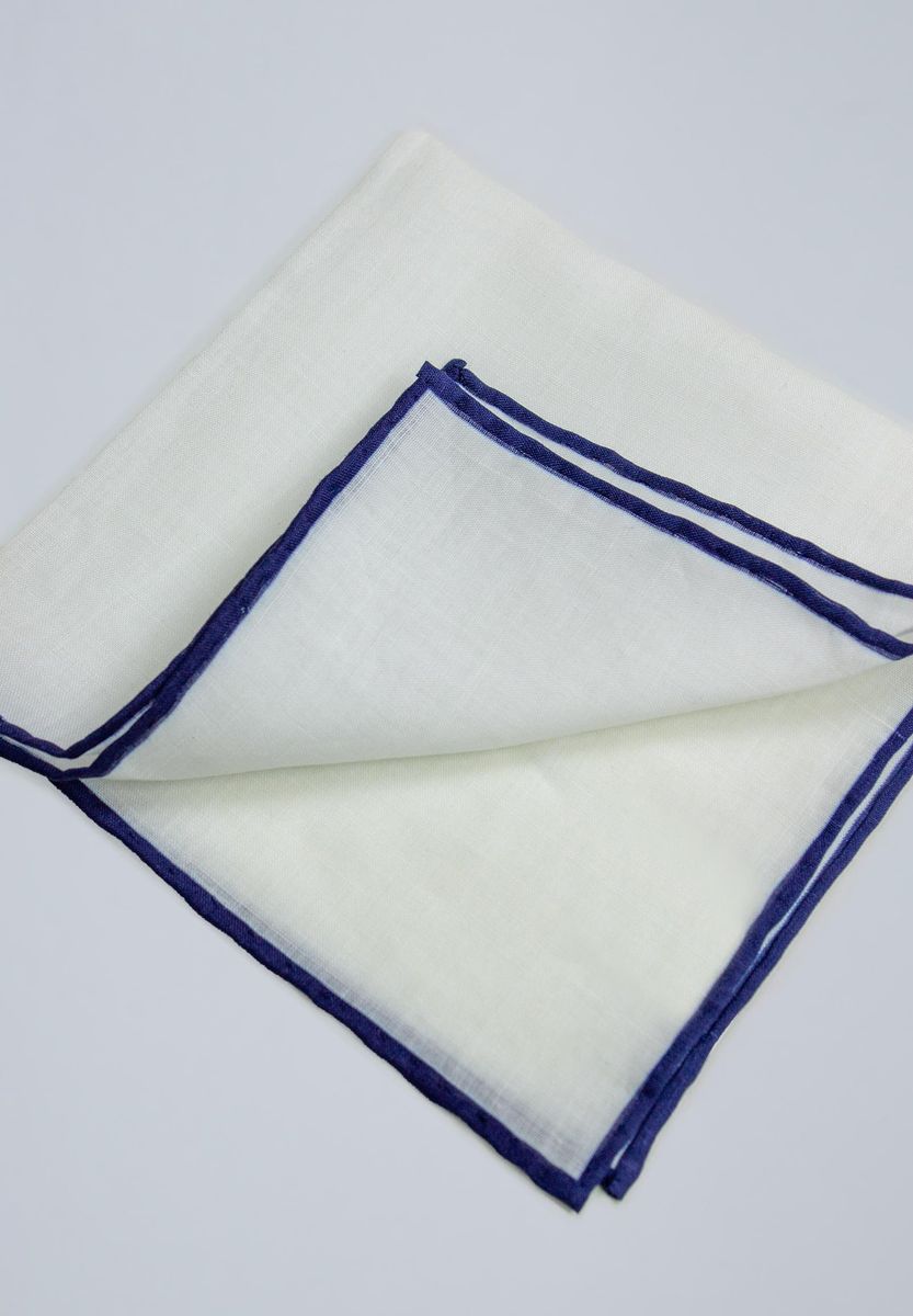 Angelico - Pochette bianca lino profilo blu - 2