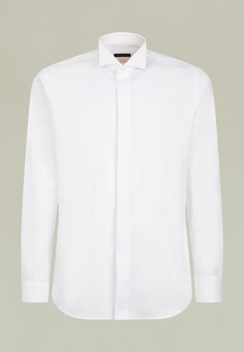 Angelico - Camicia bianca diplomatica effetto rigato slim - 1