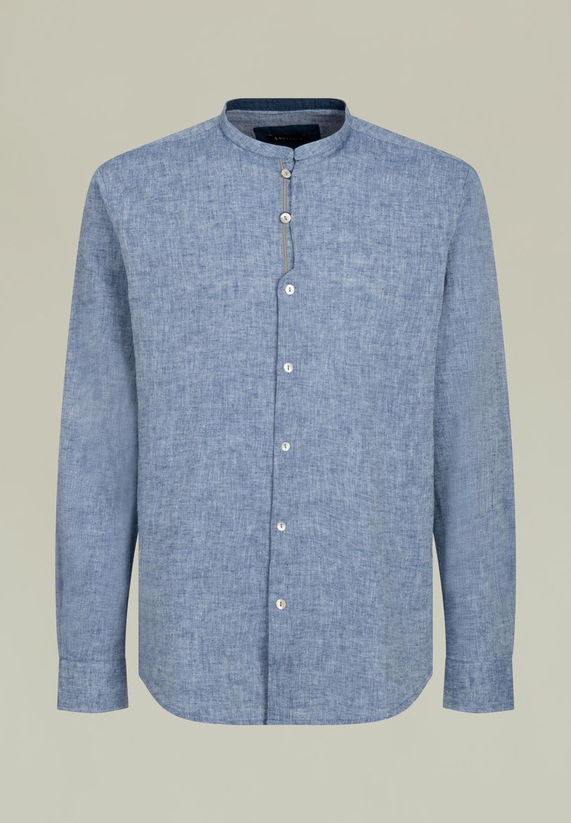 Angelico - Camicia blu denim coreana LINO-cotone custom - 1