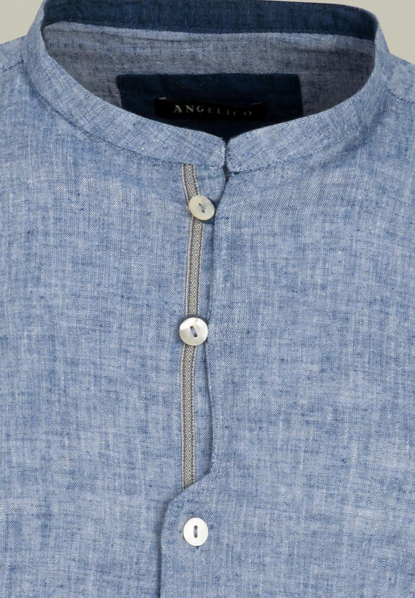Angelico - Camicia blu denim coreana LINO-cotone custom - 2