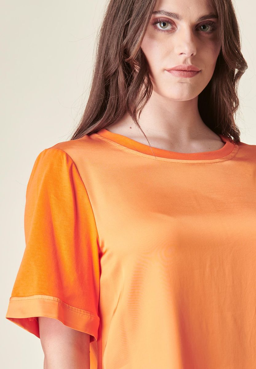 Angelico - Blusa arancione raso-jersey manica corta - 2