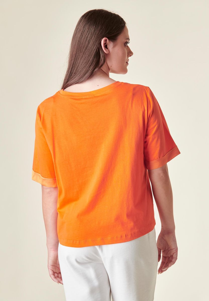 Angelico - Blusa arancione raso-jersey manica corta - 3
