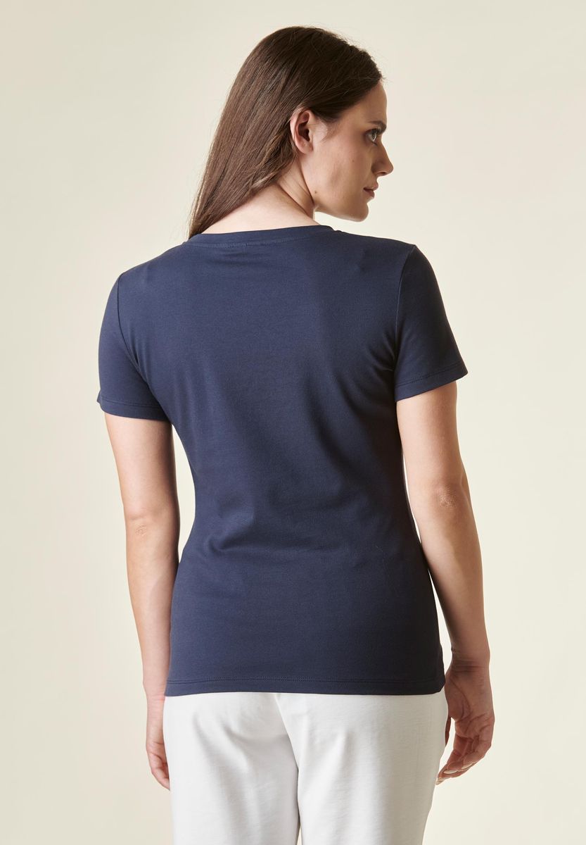 Angelico - T-shirt blu piquè cotone stretch scollo ampio - 3