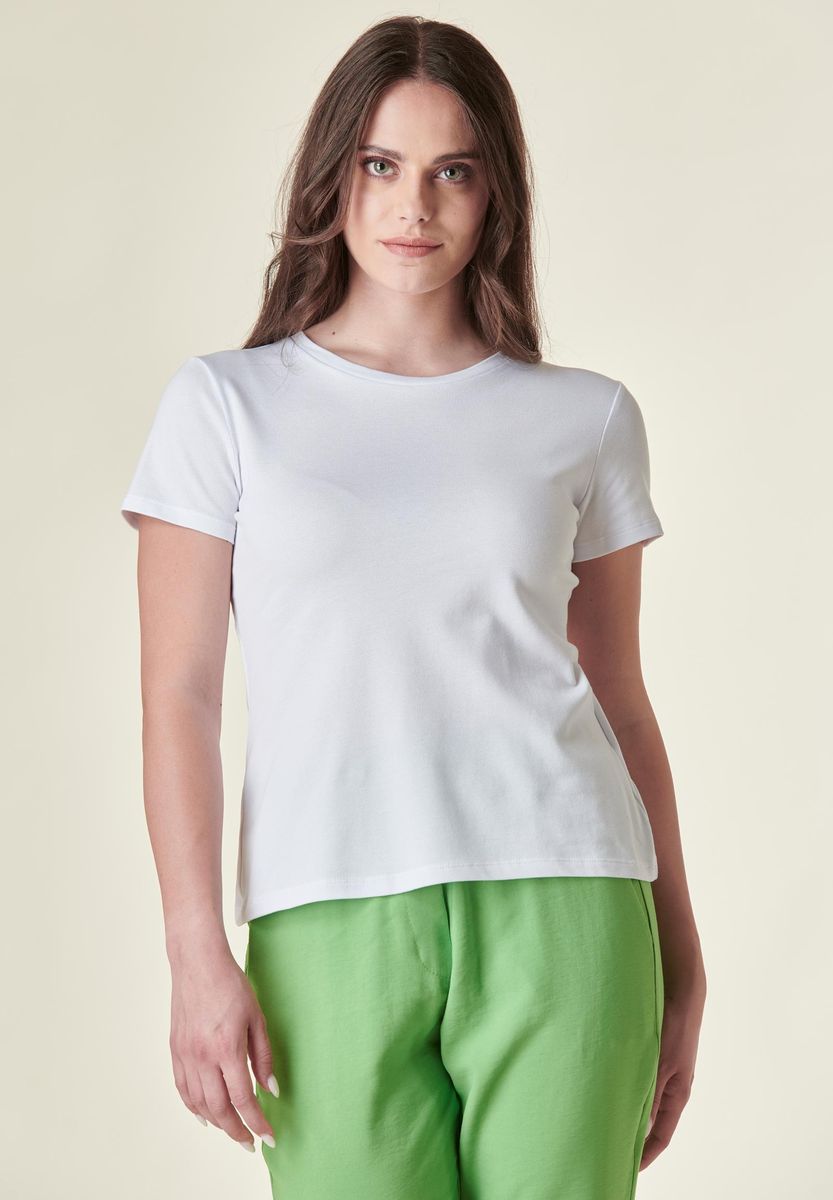 Angelico - T-shirt bianca piquè cotone stretch scollo ampio - 1