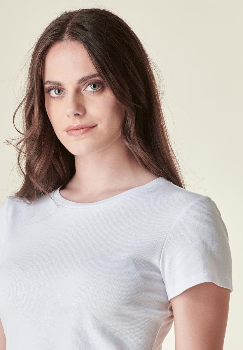 Angelico - T-shirt bianca piquè cotone stretch scollo ampio - 2
