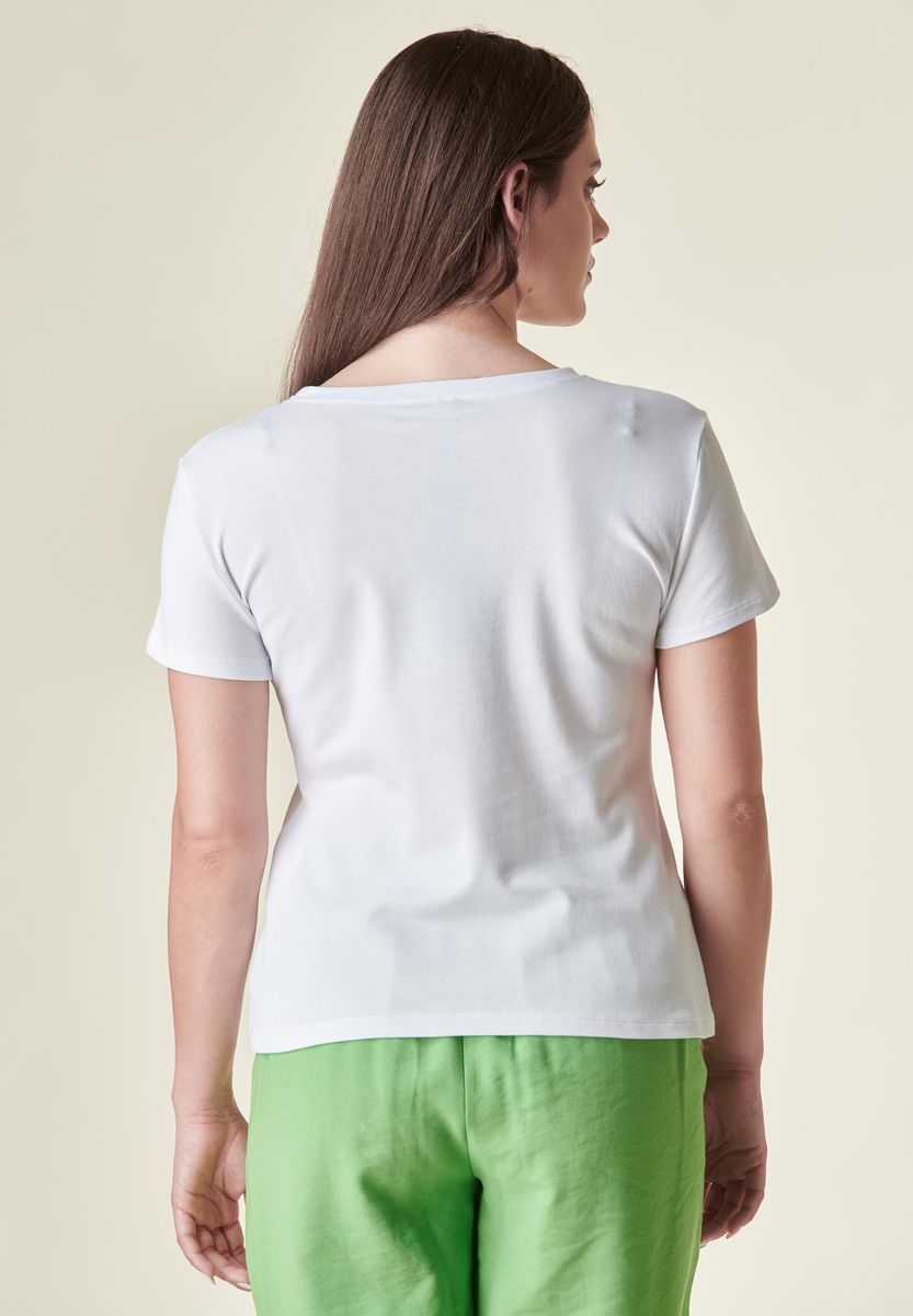 Angelico - T-shirt bianca piquè cotone stretch scollo ampio - 3