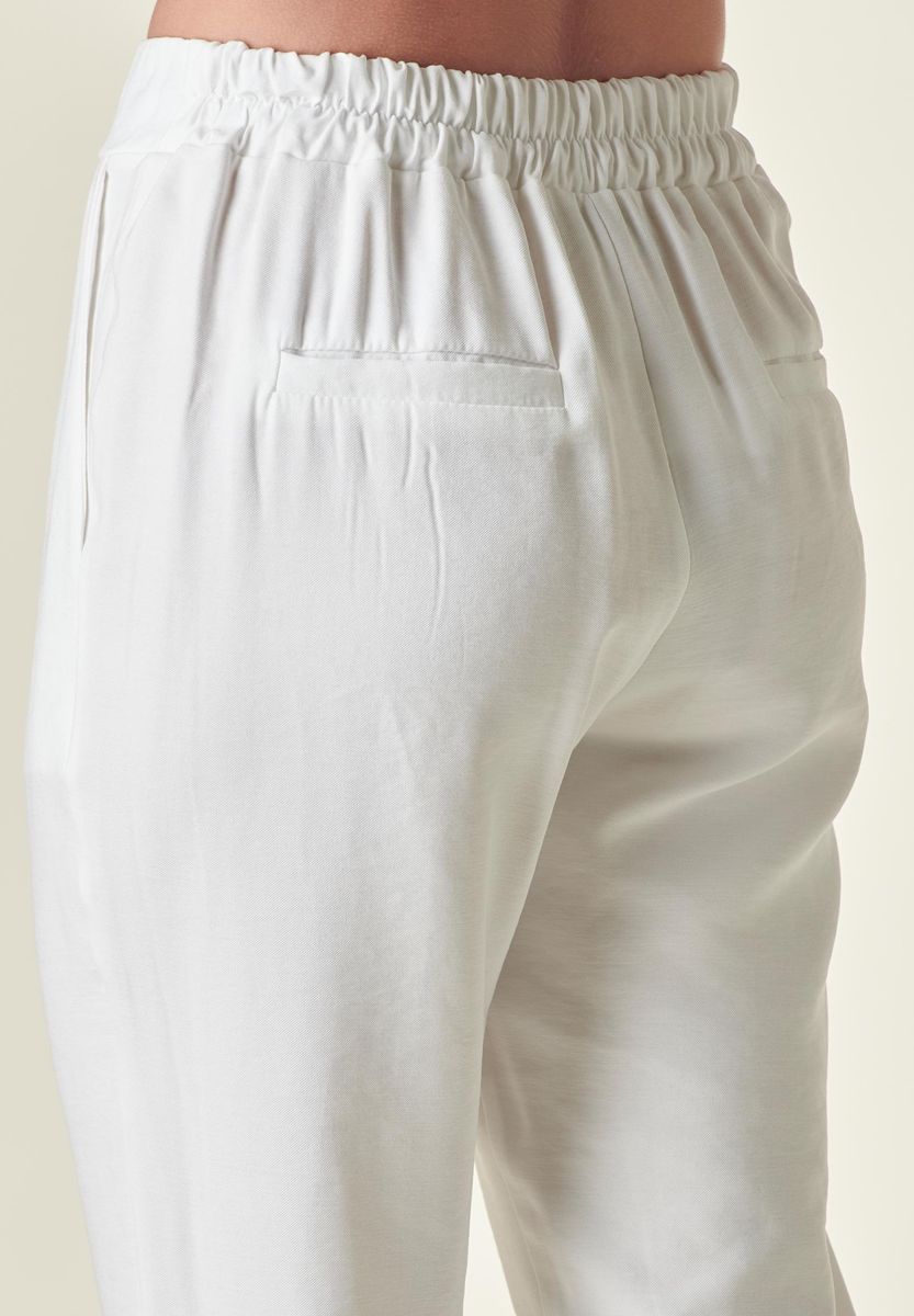 Angelico - Pantalone bianco carrot vita elastica risvolto - 2