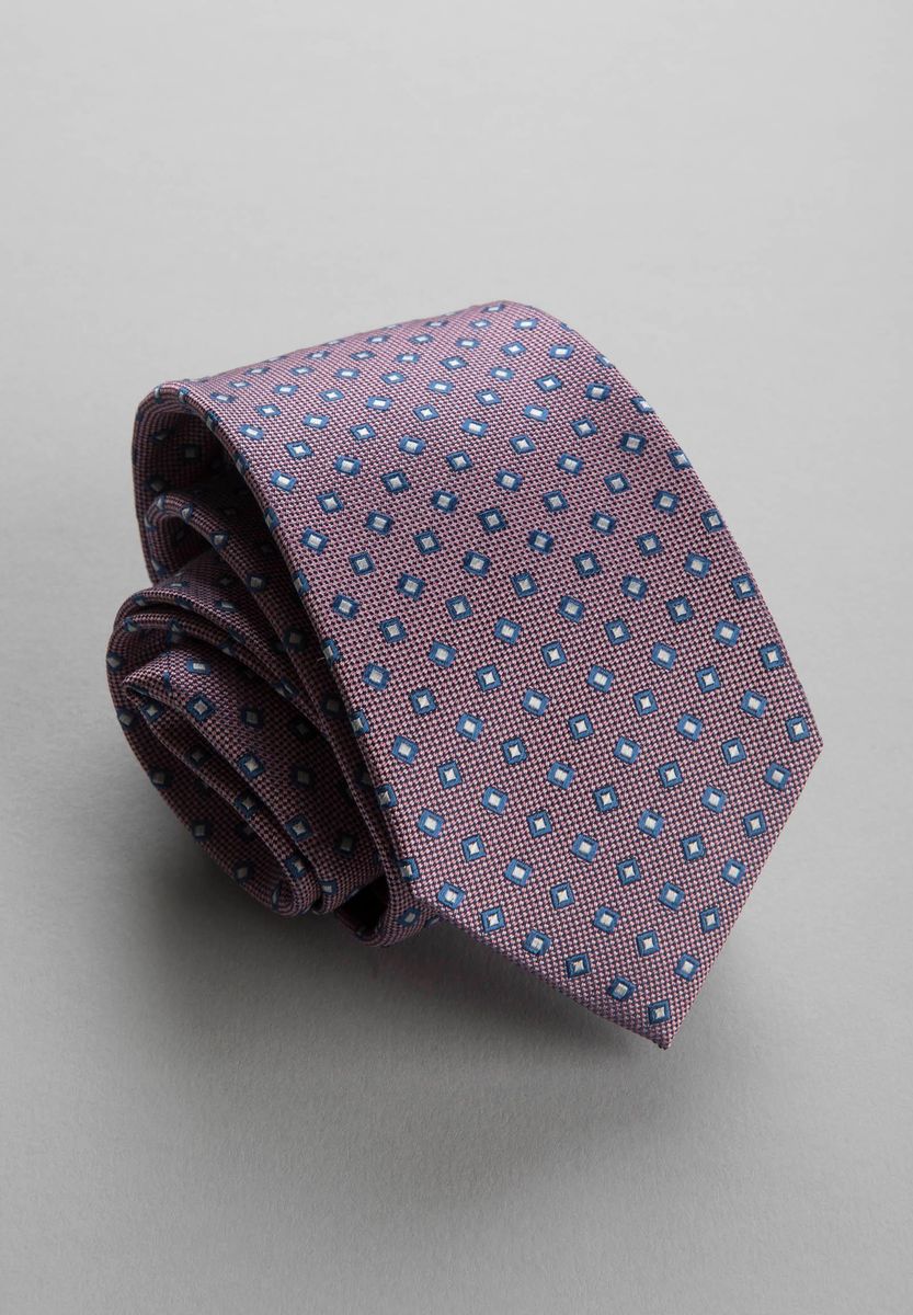 Cravatta rosa quadretti blu-perla seta
