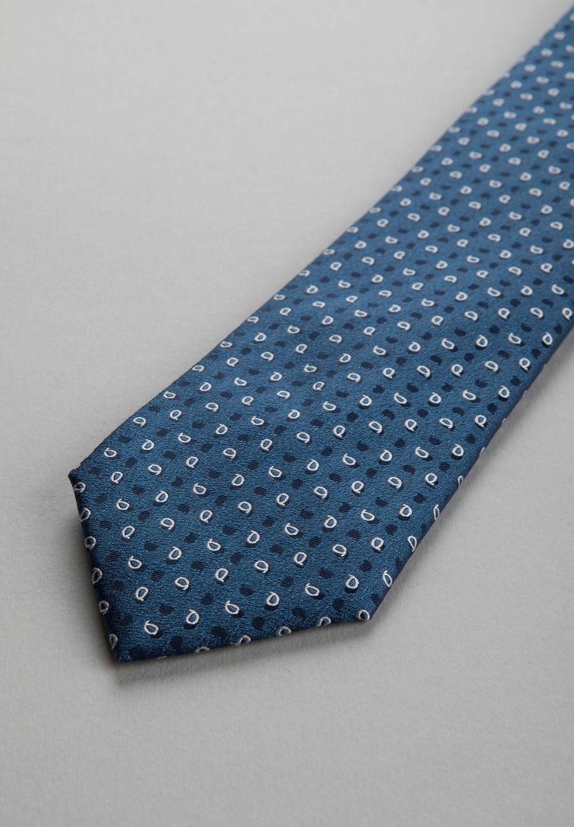 Cravatta blu chiaro gocce bianche seta