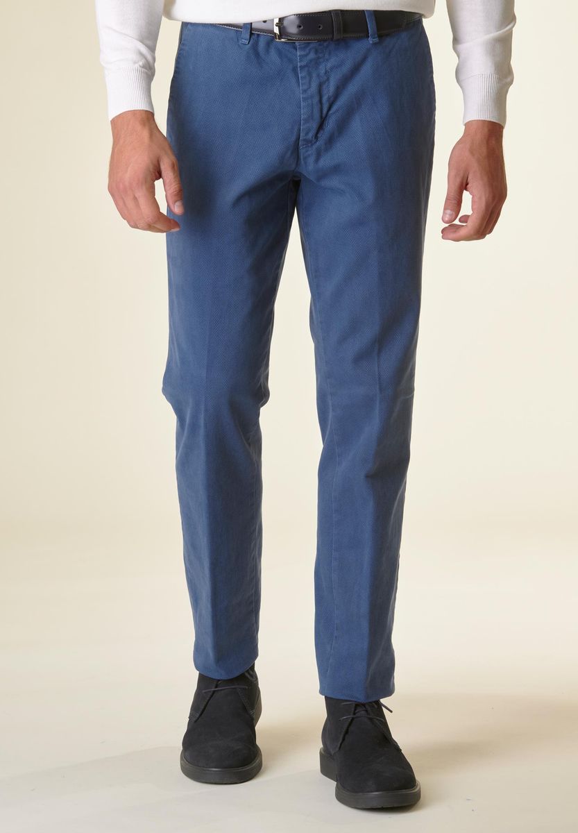 Pantalone blu chiaro cotone micro-stampa regular