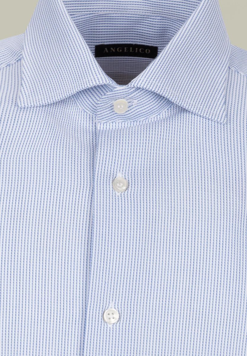 Camicia bianca-blu armatura rigata slim-Angelico