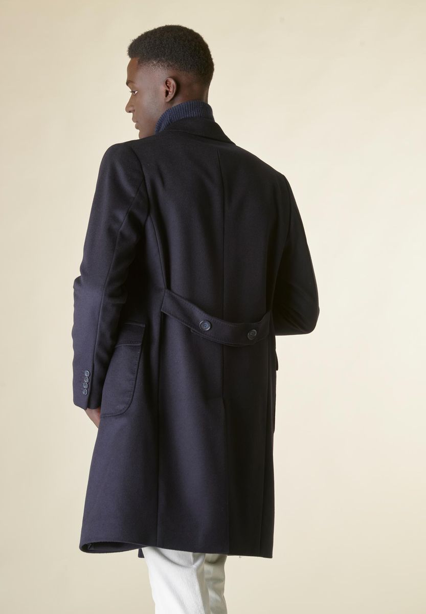 Cappotto blu doppiopetto lana-cashmere tasconi