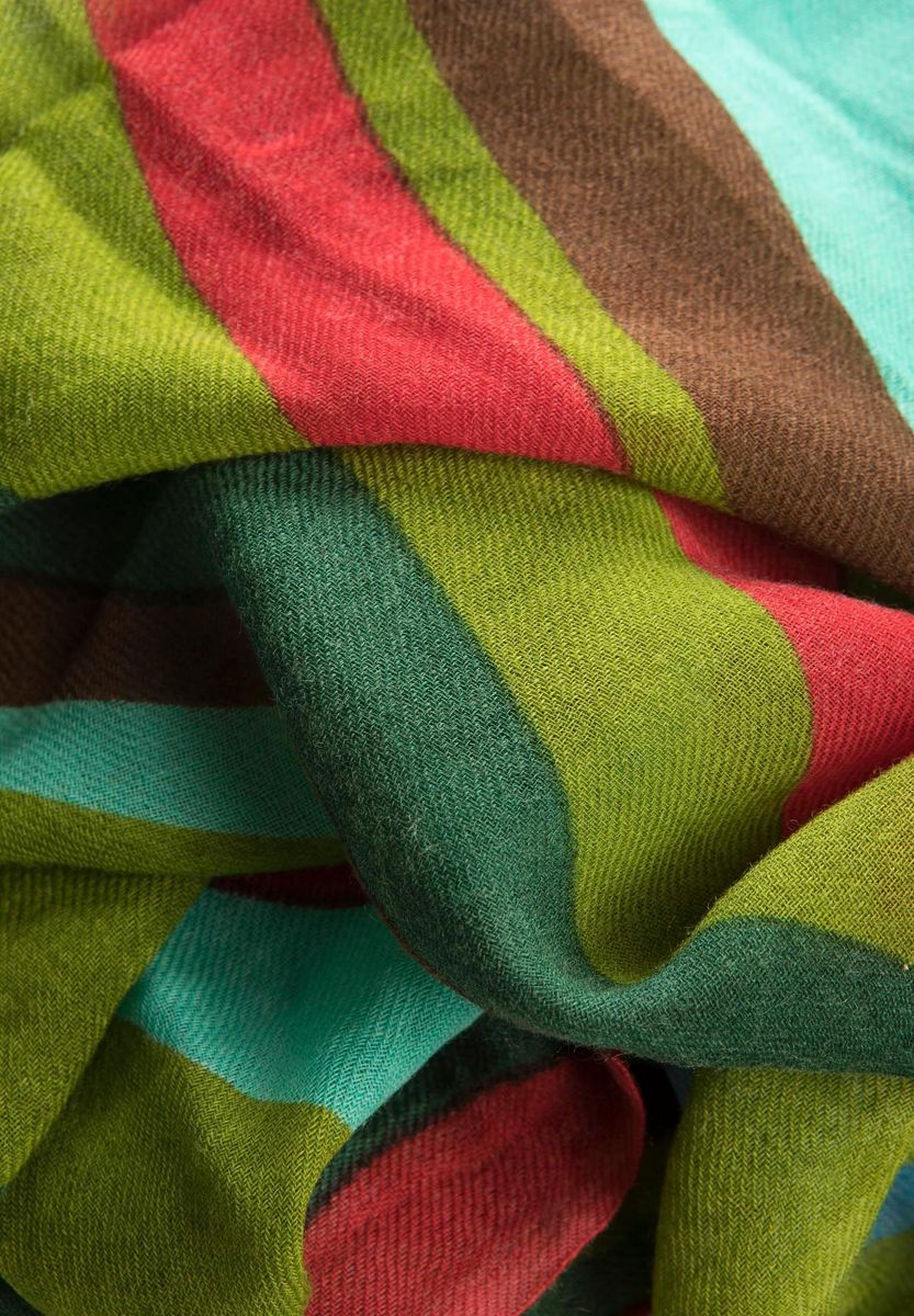 Pashmina turchese-verde onde multicolor lana