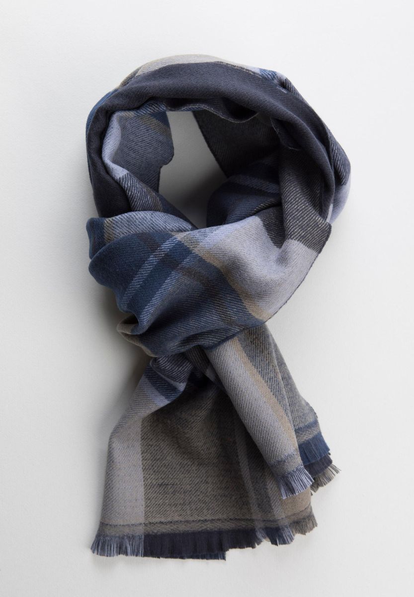 Sciarpa blu double unito quadri azzurro-grigio