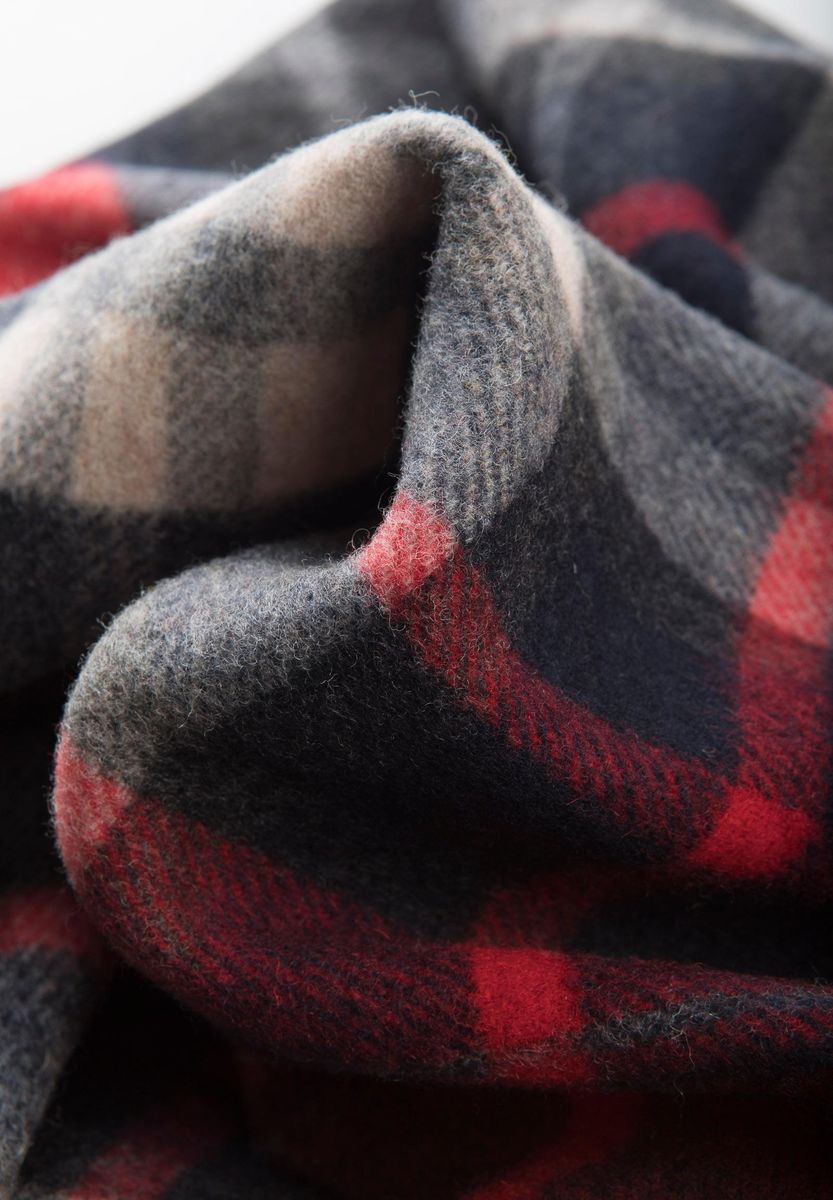 Sciarpa grigio-rossa scozzese lana frange
