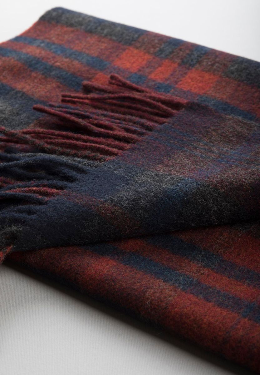 Sciarpa bordeaux-antracite scozzese lana frange